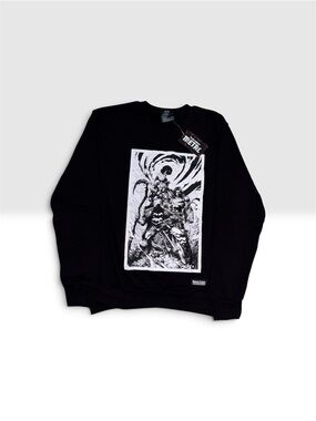 DC Black Crewneck Sweater with Monochrome Graphic Panel